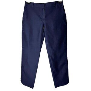 J Crew Collection Pants Women 2 Navy‎ Blue Silk Blend Ivory Stripe Side Preppy